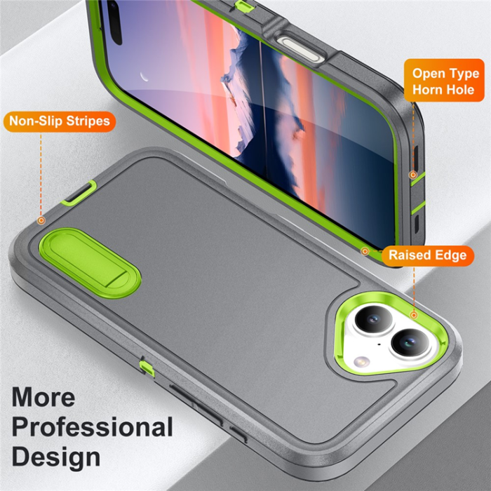 A-One Brand - iPhone 17 Mobilskal Kickstand Silikon - Grön/Grå