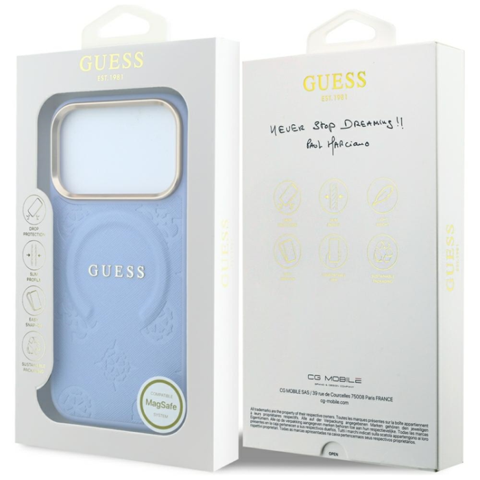 Guess - Guess Mobilskal För iPhone 18 Pro Max Magsafe Saffiano Peony - Ljusblå