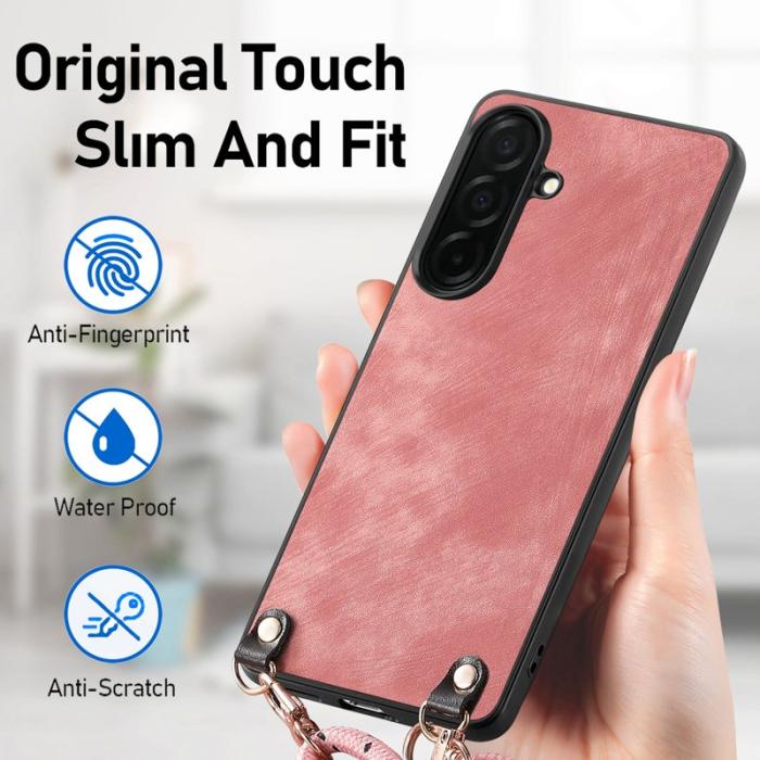 OEM - Mobilskal för Samsung Galaxy S26 Plus Konstläder med rem - Rosa