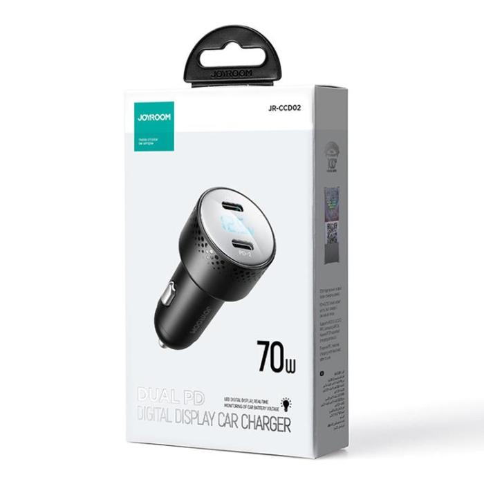 Joyroom - Joyroom Billaddare 70W 2x USB-C Med LED - Svart