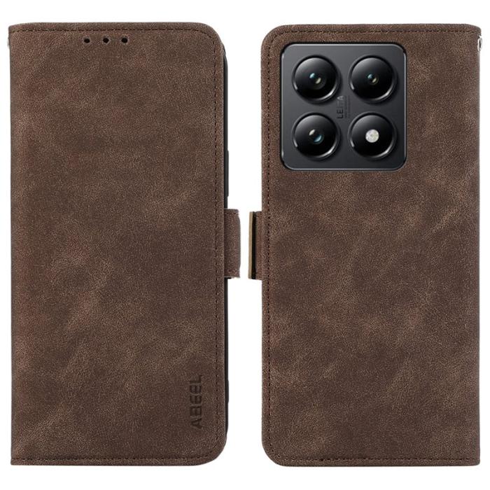 ABEEL - ABEEL Xiaomi 14T Plånboksfodral Konstläder Folio Ställ Brun
