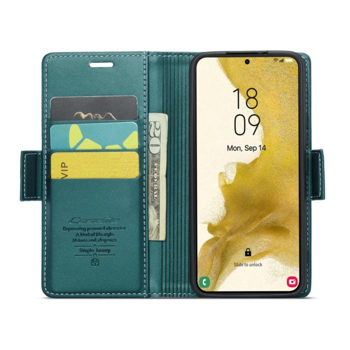 Caseme - CASEME Plånboksfodral Konstläder för Samsung Galaxy S22 5G - Grön