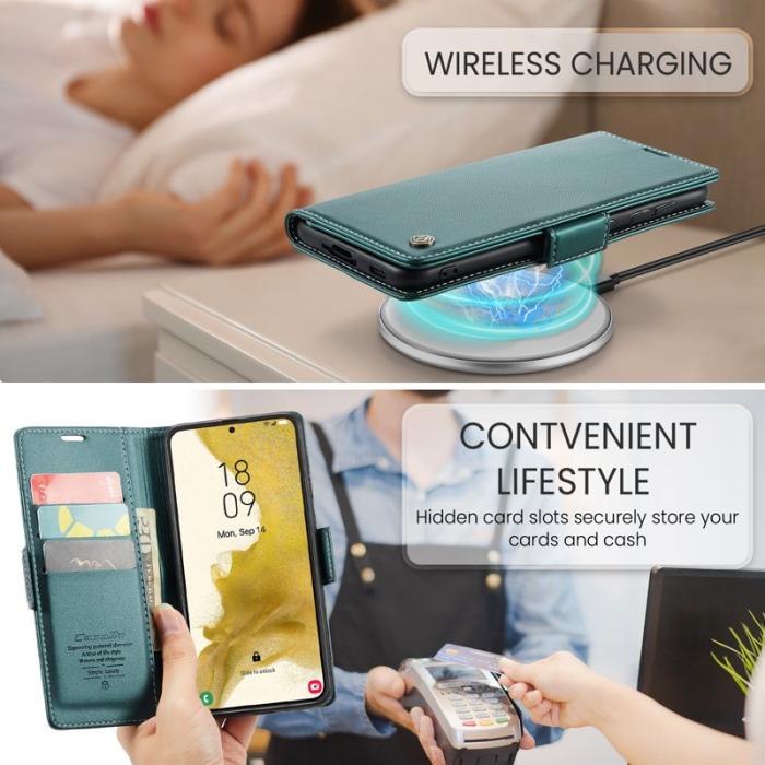 Caseme - CASEME Plånboksfodral Konstläder för Samsung Galaxy S22 5G - Grön