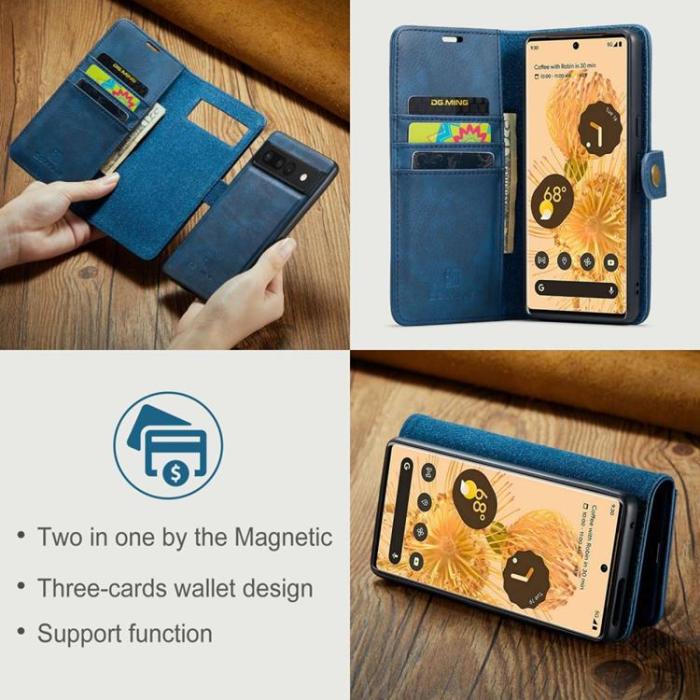 DG.MING - DG.MING Google Pixel 7 Pro Plånboksfodral Detachable 2in1 Äkta läder - Blå