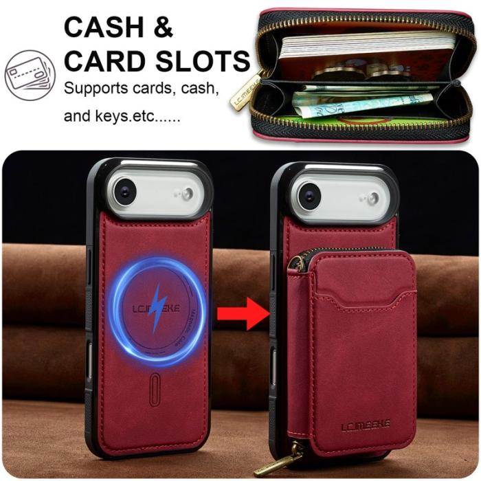 LC.imeeke - LC.IMEEKE L6 iPhone Air Plånboksfodral Magnetiskt - Röd Konstläder