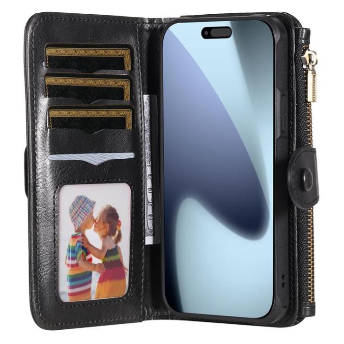 A-One Brand - iPhone 17 Pro Plånboksfodral Detachable korthållare - Svart