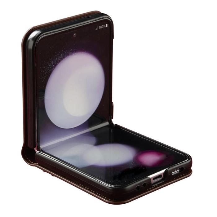 LC.imeeke - LC.IMEEKE Samsung Galaxy Z Flip4 Plånboksfodral Konstläder - Brun