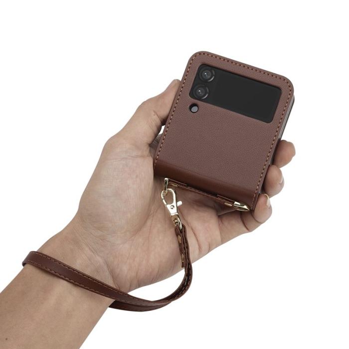 LC.imeeke - LC.IMEEKE Samsung Galaxy Z Flip4 Plånboksfodral Konstläder - Brun