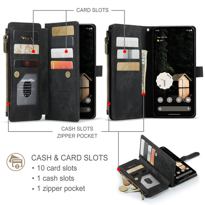 Caseme - CASEME Google Pixel 10 Pro XL Plånboksfodral Zipper C30 - Svart