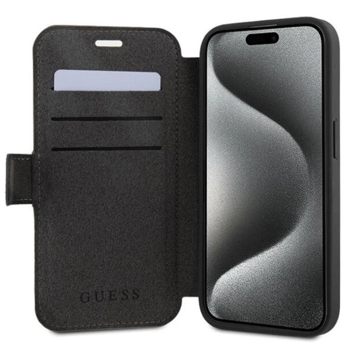 Guess - Guess iPhone 15/14/13 Plånboksfodral Metall Logo - Grå