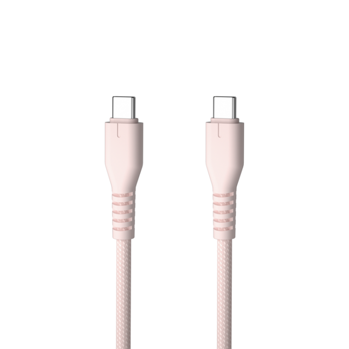 QUALO - QUALO USB-C till USB-C Kabel 3A 1.5m Nylon QKN-CC-16 - Rosa