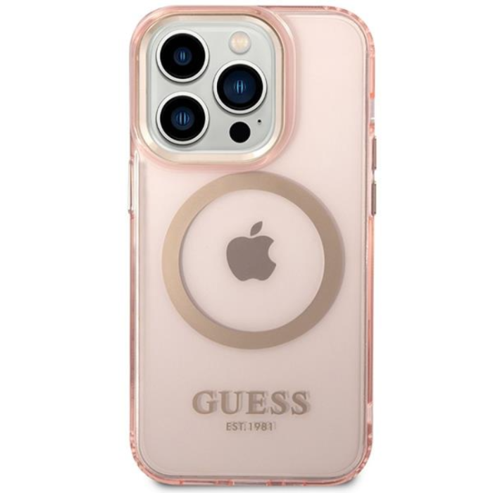 Guess - Guess iPhone 14 Pro Max Mobilskal MagSafe Gold Outline - Rosa