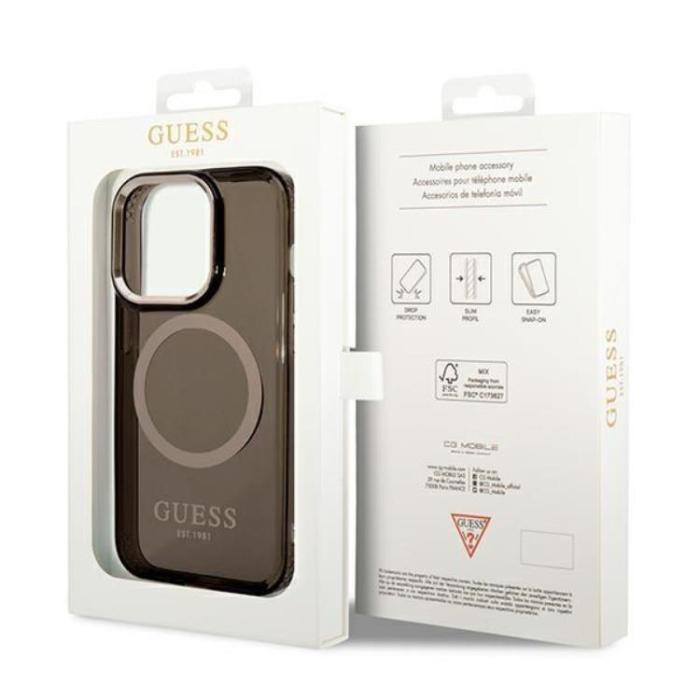 Guess - GUESS iPhone 14 Pro Skal MagSafe Gold Outline Translucent - Svart