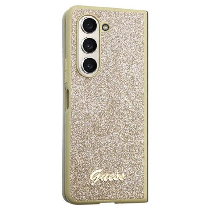 Guess - Guess Galaxy Z Fold 5 Mobilskal Läder Triangle Strass - Guld