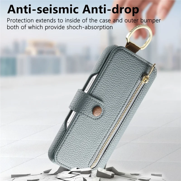 A-One Brand - iPhone 17 Pro Plånboksfodral RFID Blocking Zipper - Blå