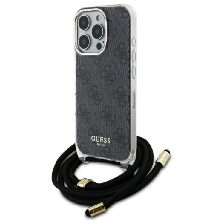 Guess iPhone 16 Pro Mobilskal Crossbody Cord 4G Print - Svart | 2353 | AlltMobil