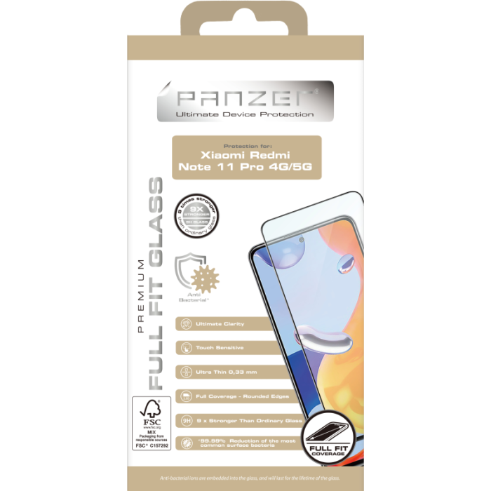 UTGATT1 - Panzer Full-fit Härdat Glas Skärmskydd Redmi Note 11 / Note 11S - Svart