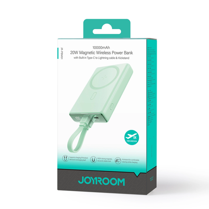 Joyroom - Joyroom Powerbank 10000mAh 20W Med Kabel - Grön