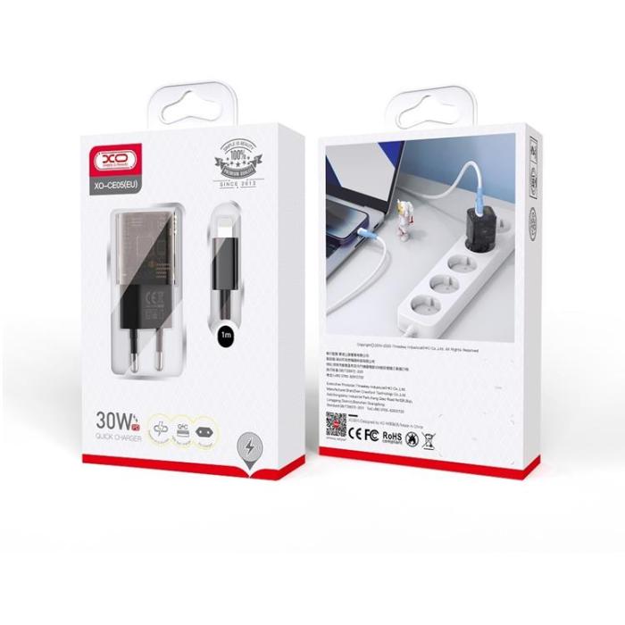 XO - XO Väggladdare 30W 1xUSB 1xUSB-C + Lightning Kabel CE05 - Brun