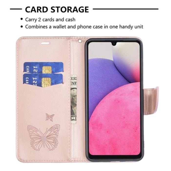 A-One Brand - Butterfly Imprinted Plånboksfodral Galaxy A33 5G - Rosa Guld