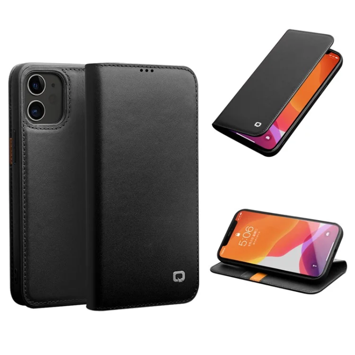 QIALINO - Qialino iPhone 12 Pro Plånboksfodral Äkta läder - Svart