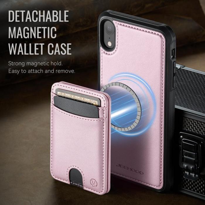 OEM - JEEHOOD Mobilskal till iPhone XR Konstläder MagSafe Med Kortfack - Rosa