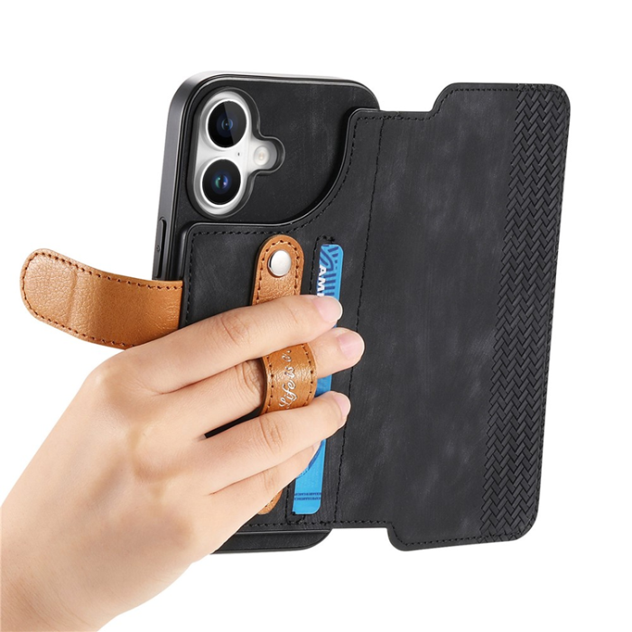 A-One Brand - Plånboksfodral För iPhone 17 Armband Kickstand - Svart