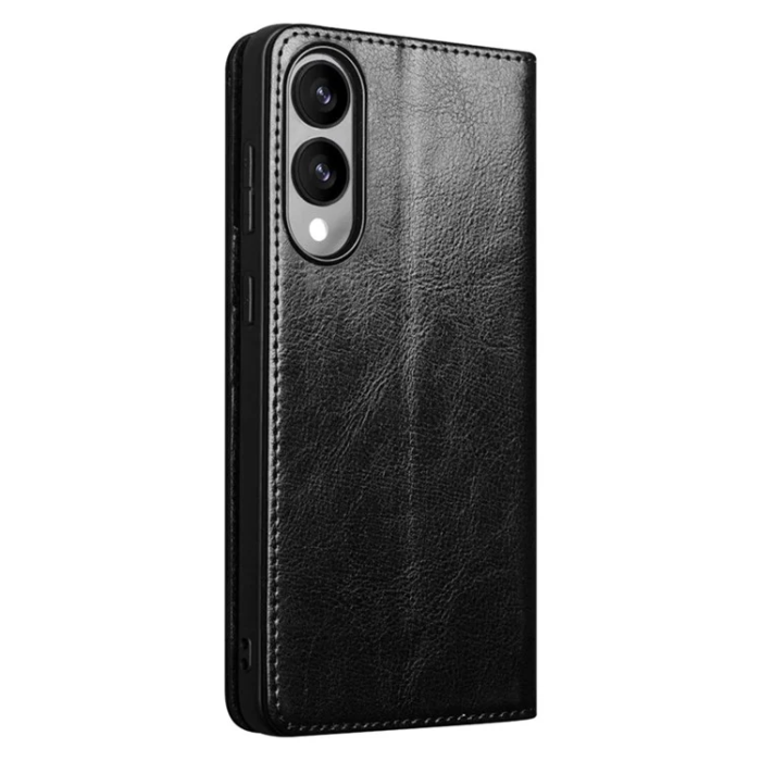 QIALINO - Qialino Galaxy S25 Edge Plånboksfodral Äkta Läder - Svart