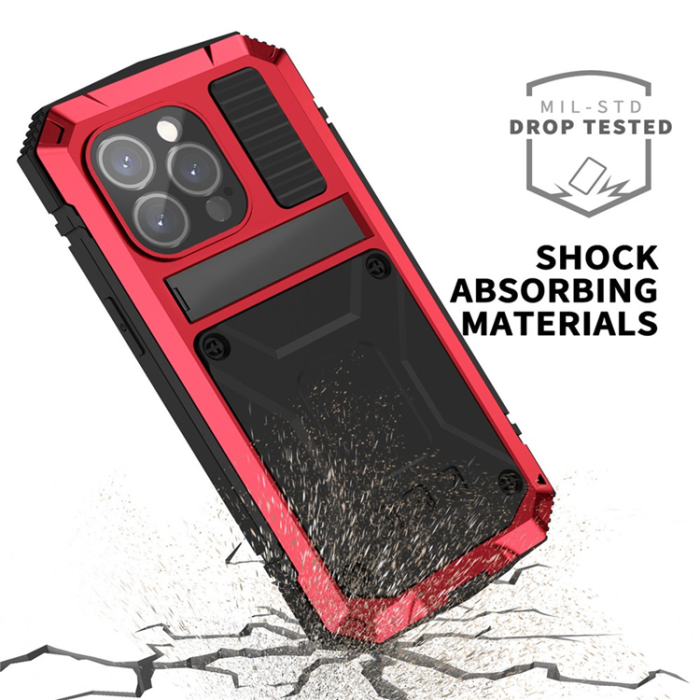 R-JUST - R-JUST iPhone 15 Pro Mobilskal med Härdat Glas - Röd