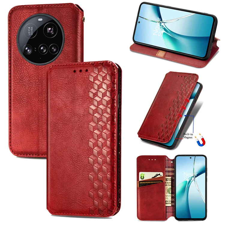 Xiaomi 15 Ultra Plånboksfodral Rhombus Imprint Konstläder - Röd | 2353 | AlltMobil