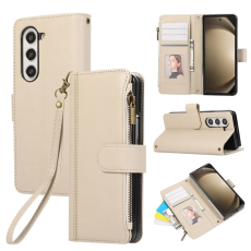 A-One Brand - Galaxy Z Fold7 Plånboksfodral Multi Zipper Läder - Beige