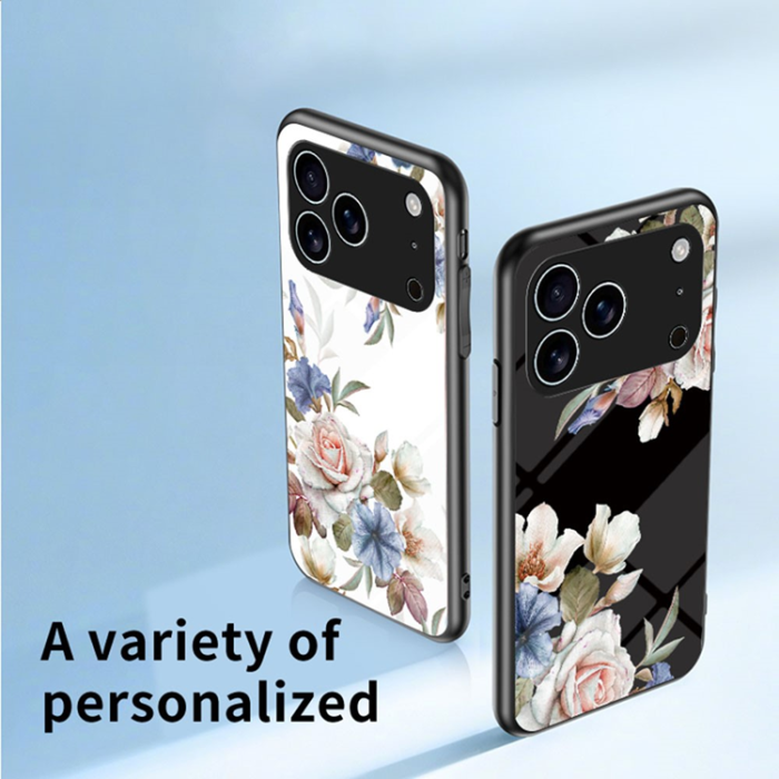A-One Brand - iPhone 17 Pro Mobilskal Floral Pattern TPU + Härdat Glas - Lila