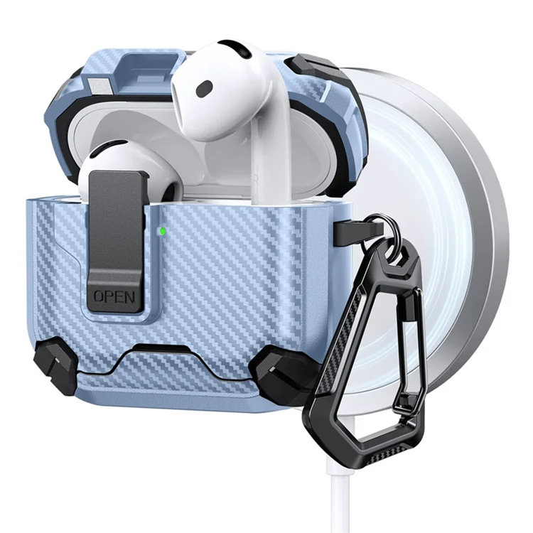 AirPods 4 Skal Magsafe Carbon Fiber med Karbinhake - BabyBlå | 2353 | AlltMobil