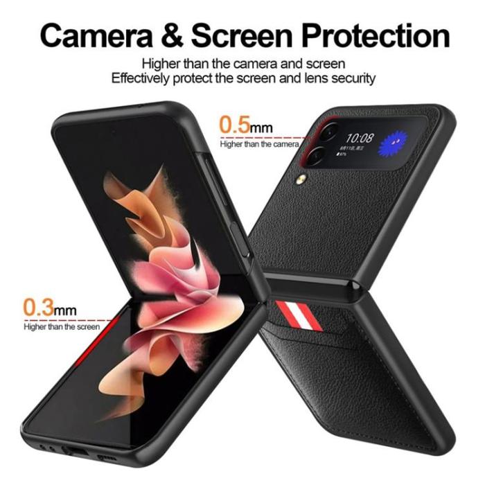 A-One Brand - Galaxy Z Flip 4 Skal Litchi Korthållare - Svart