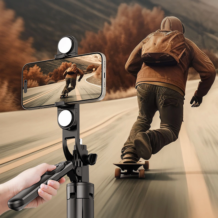 OEM - Selfiestick Teleskopstativ 1.75m Auminiumlegering Med Dubbel Lampa