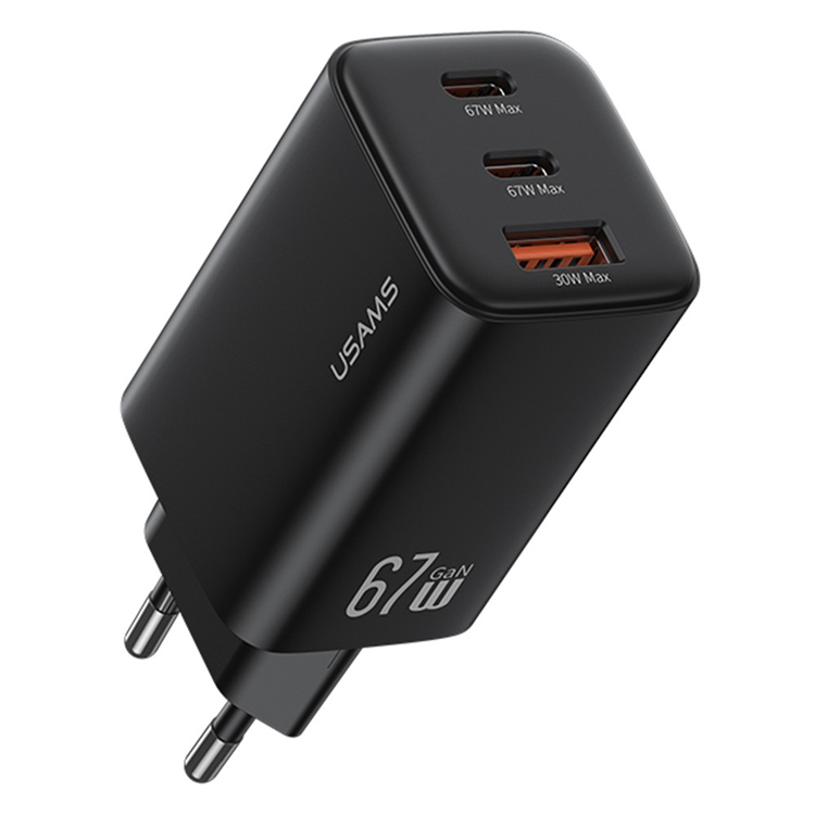 USAMS GaN Snabbladdare 67W USB-A/2x USB-C EU CC265 - Svart | 505295 | AlltMobil