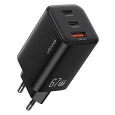 USAMS - USAMS GaN Snabbladdare 67W USB-A/2x USB-C EU CC265 - Svart