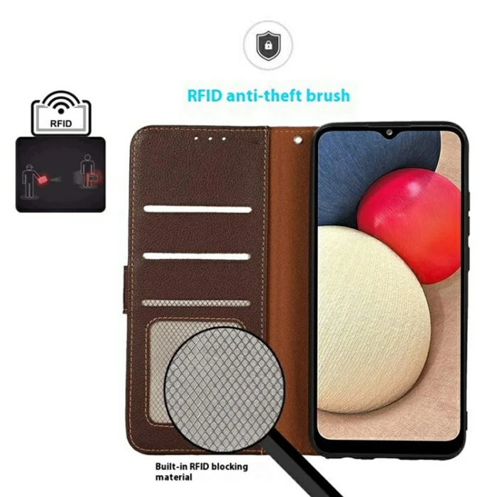 KHAZNEH - KHAZNEH iPhone 17 Pro Max Plånboksfodral RFID Blocking - Brun