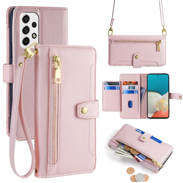 Galaxy A53 5G Konstläder Plånboksfodral Crossbody Axelrem - Rosa (Rosa) | 2353 | AlltMobil