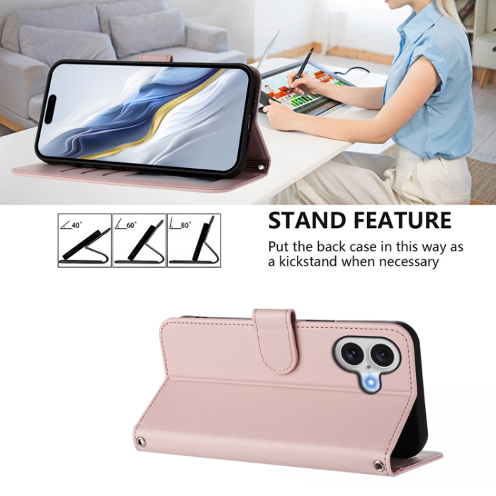 A-One Brand - iPhone 17 Plånboksfodral Läder med Handledsrem - Rosa