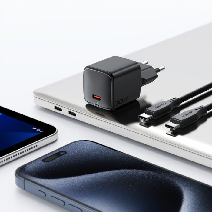 Acefast - Acefast Väggladdare USB-C 30W med USB-C till USB-C Kabel 1.2m - Svart