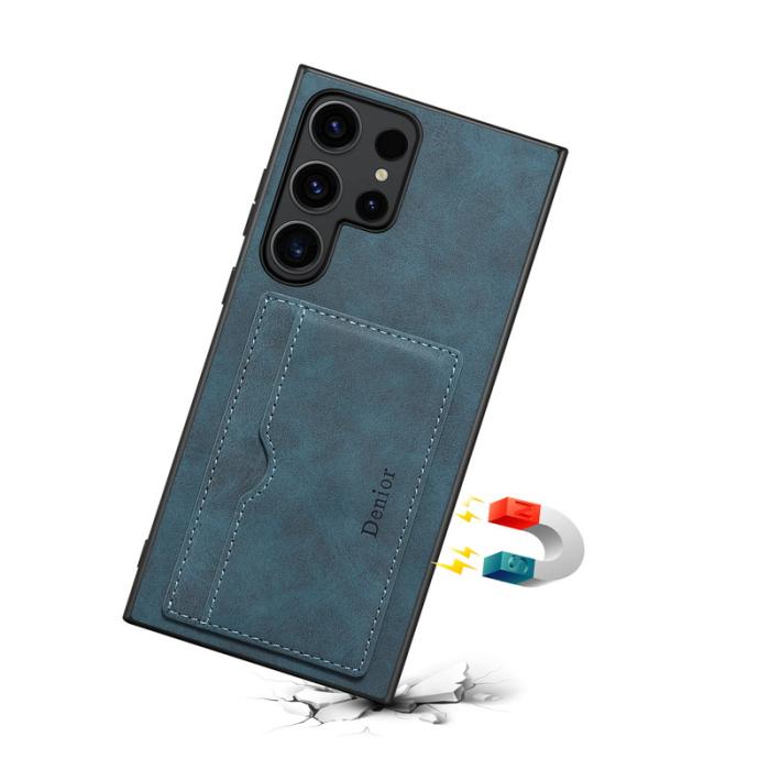 DENIOR - DENIOR Samsung Galaxy S25 Ultra Fodral Kortplats Retro Konstläder Blå