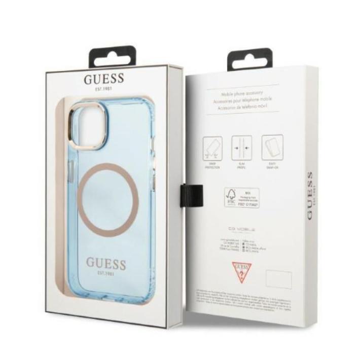 Guess - GUESS iPhone 13 Skal MagSafe Gold Outline Translucent - Blå