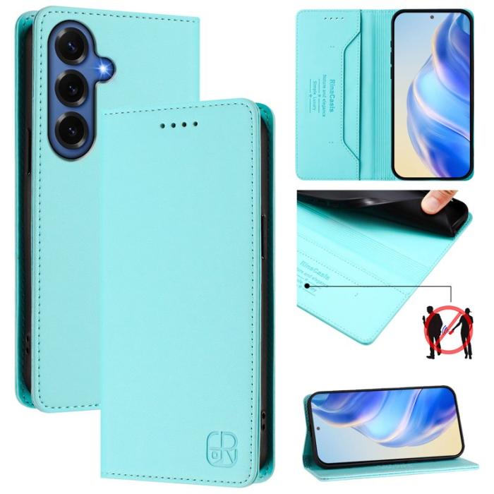 OEM - RINACASIS Samsung Galaxy S26+ Plånboksfodral Konstläder RFID Skydd - Mint Grön
