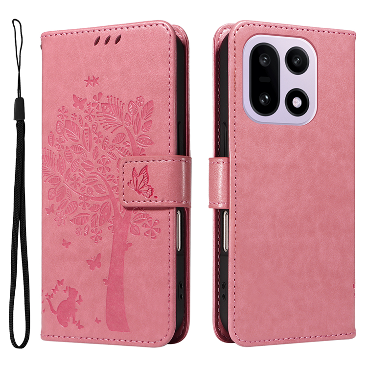 OnePlus 15 5G Plånboksfodral Cat Tree Pattern Konstläder (Rosa) | 2353 | AlltMobil