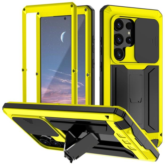 R-JUST - R-JUST Mobilskal till Galaxy S24 Ultra PC+Silicone Metall Gul