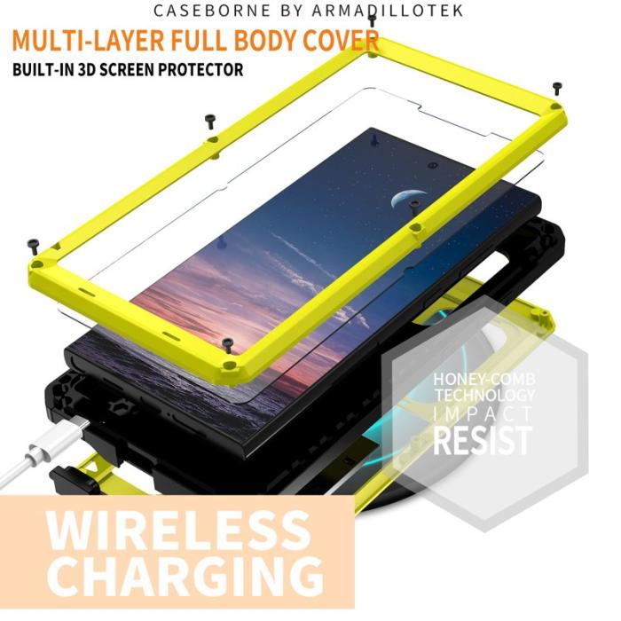 R-JUST - R-JUST Mobilskal till Galaxy S24 Ultra PC+Silicone Metall Gul