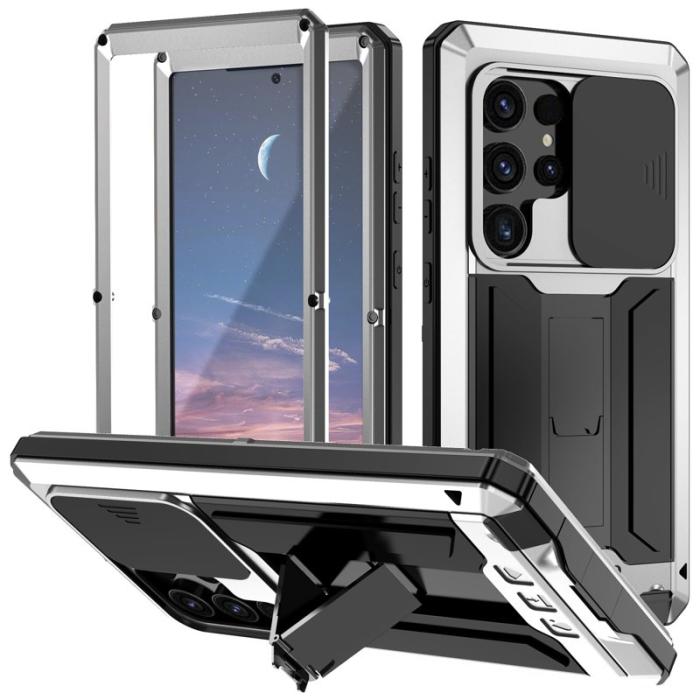 R-JUST - R-JUST Mobilskal till Galaxy S24 Ultra PC+Silicone Metall Silver