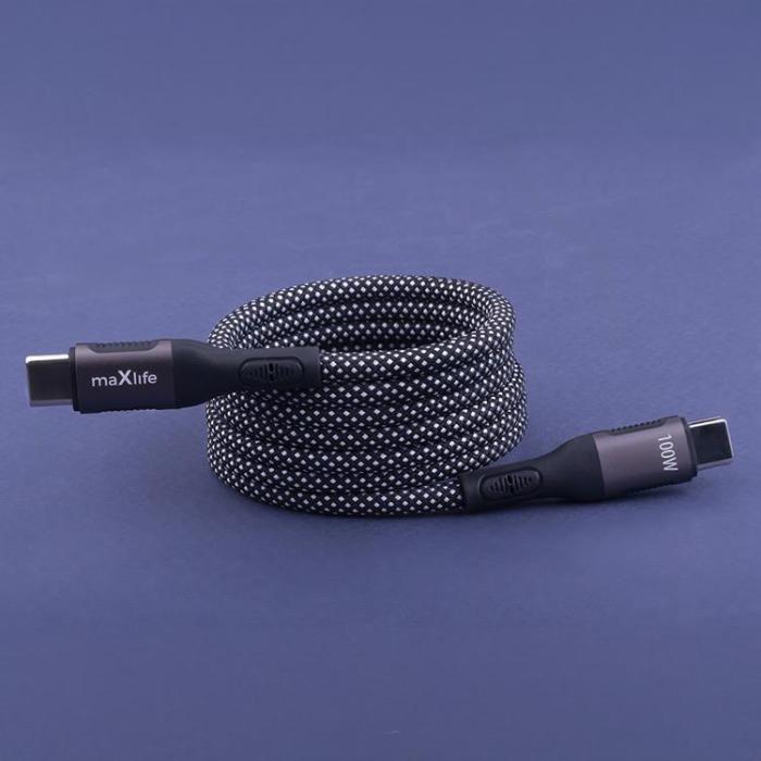 Maxlife - Maxlife USB-C Till USB-C 1m Kabel 100W Magnetic Nylon - Svart