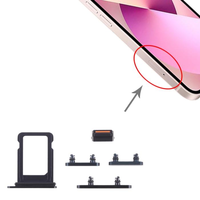 UTGATT1 - iPhone 13 Mini Simkortshållare (Dual) + Sidoknappar - Svart